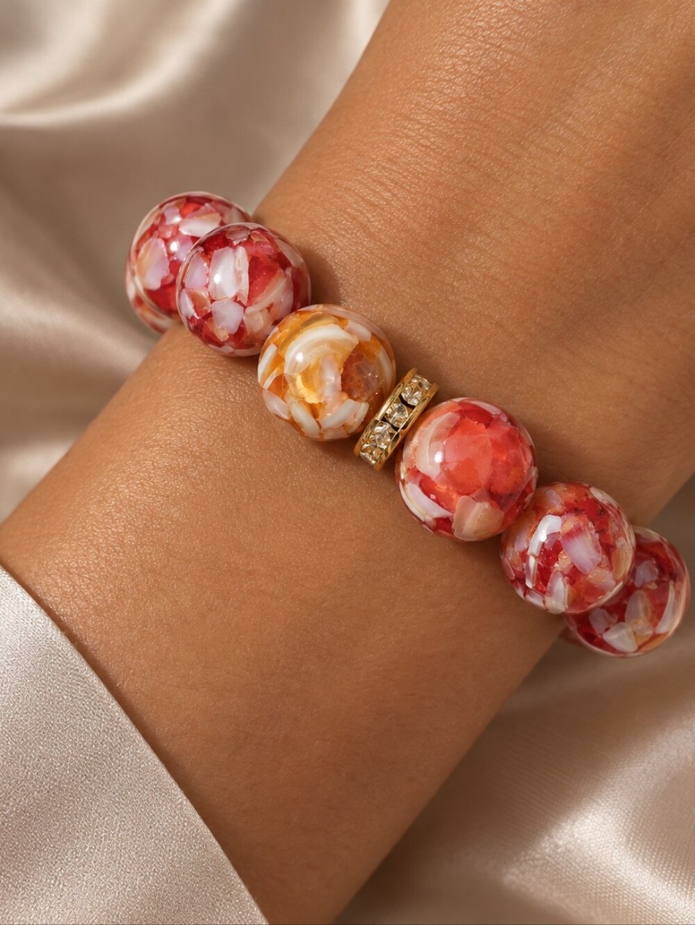 Stunning Chunky Faux-Stone Glass Beaded Stretch Bracelet